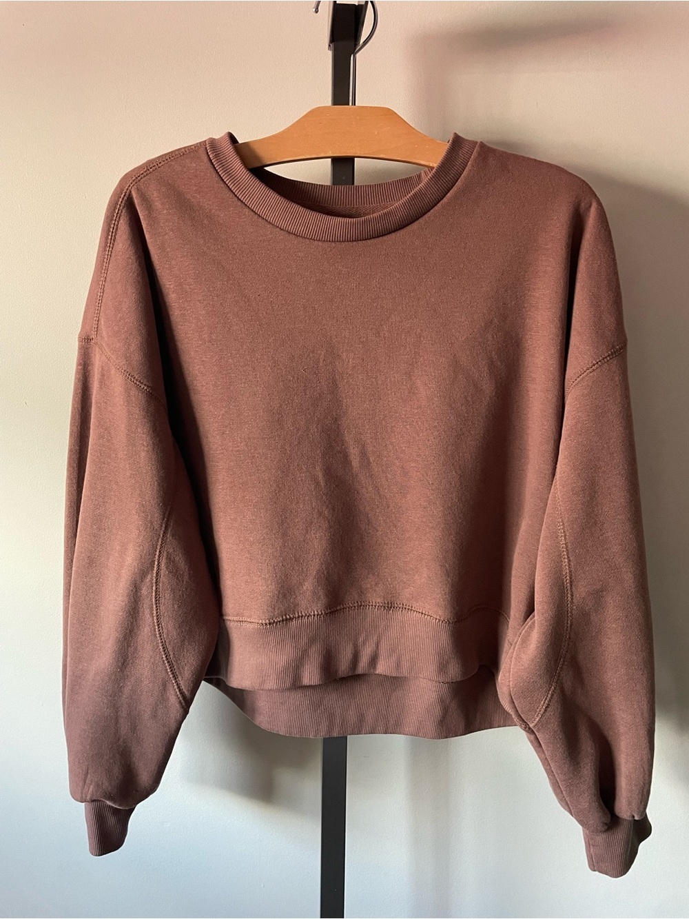 RELAXX Cropped Crewneck Sweatshirt Balloon Sleeves Brown Medium